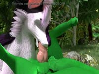 Furry porn dog xxx sucking the dick of a green dog in the forest